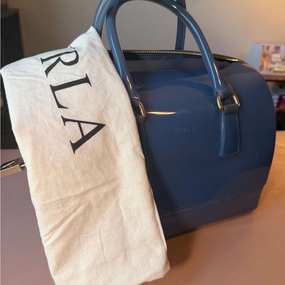 Furla Patent Leather Dome Satchel in Royal Blue - Picture 3 of 16